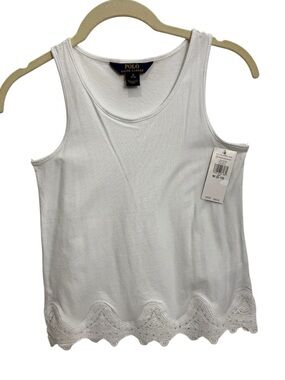 Polo by Ralph Lauren White Tank with Lace Hem, GIRLS Size MEDIUM (8-10)